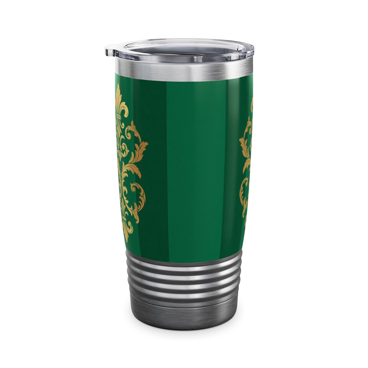 Green Striped Gold Baroque 20oz Tumbler — Elegant Insulated Travel Cup