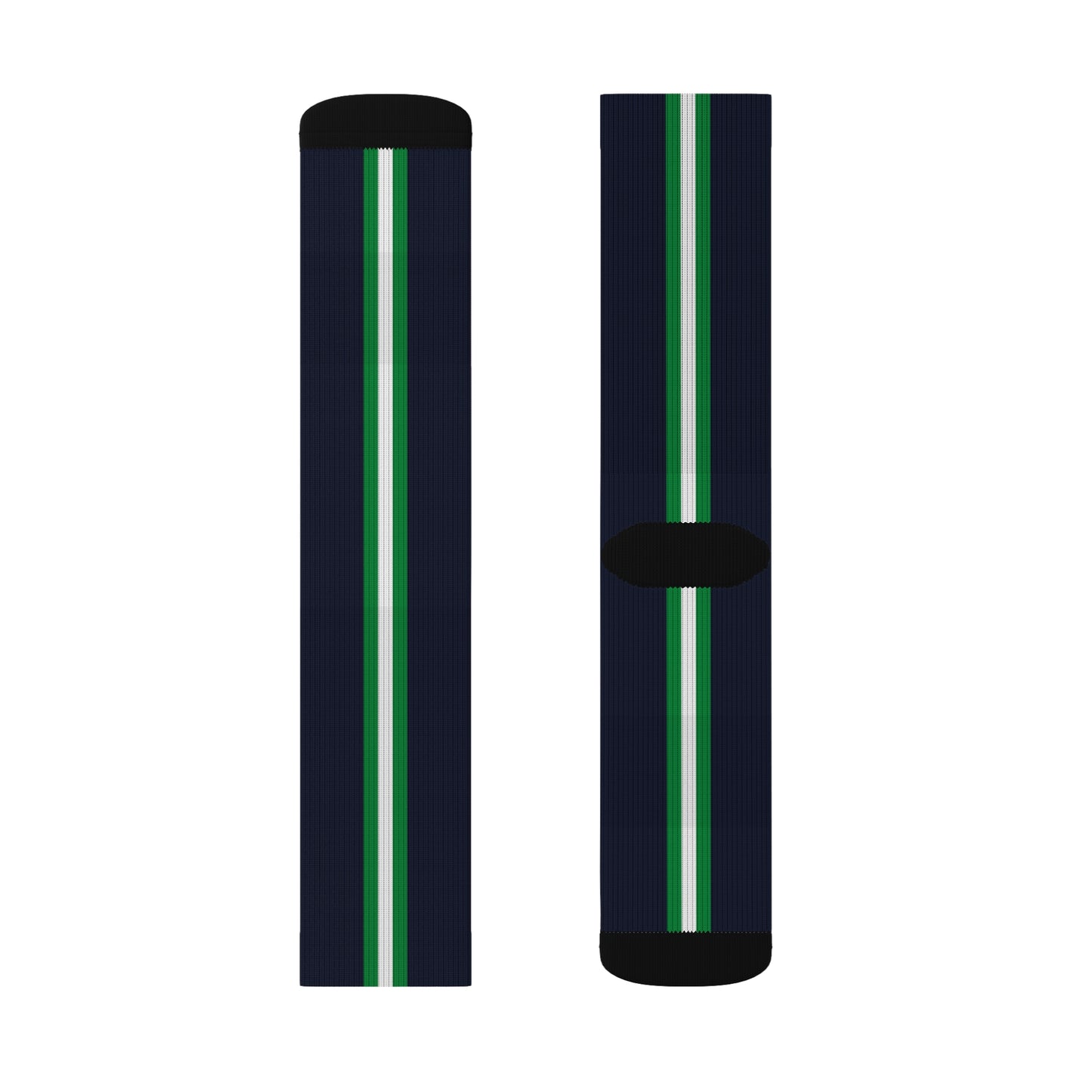 Lunar Midnight & Green-White Striped Customizable Sublimation Socks | Stylish, Fun Gift for Sports Lovers, Unique Sock Gift, Everyday Wear