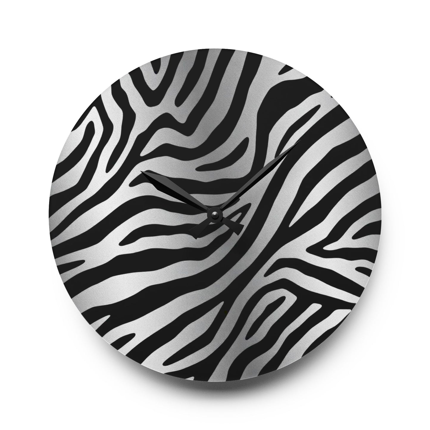 Stylish Zebra Print Acrylic Wall Clock - Modern Home Decor Accent - Silver