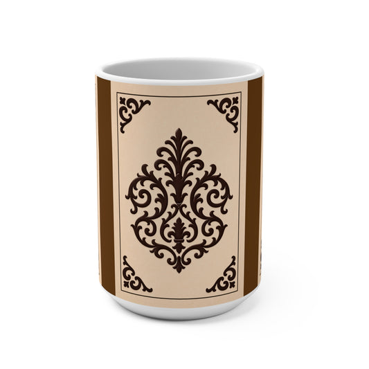Almond-Beige & Brown Baroque 15oz Mug — Classic Brown Vintage Baroque Coffee Cup - White