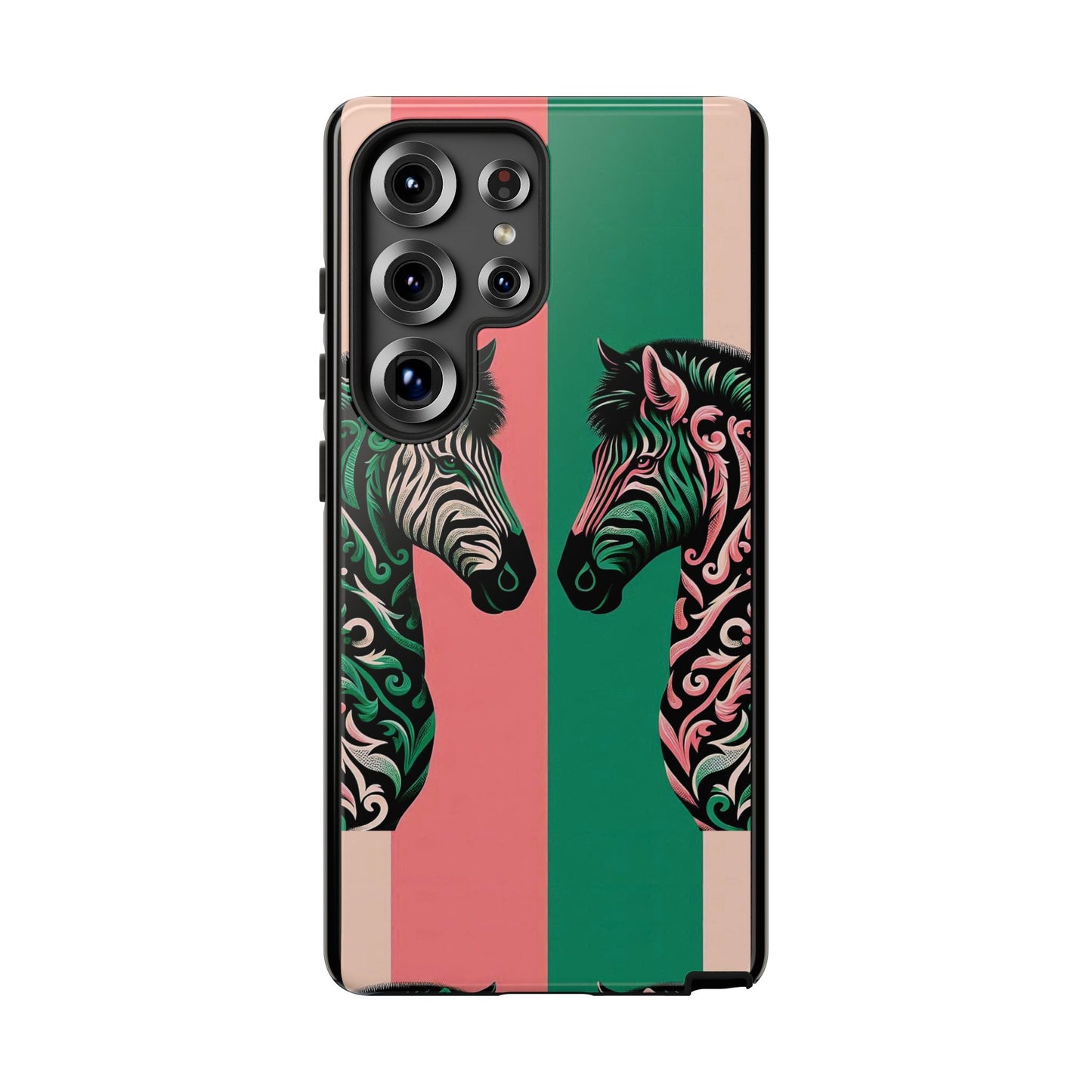 Phone Case - Elegant Pink & Green Zebra Damask Design