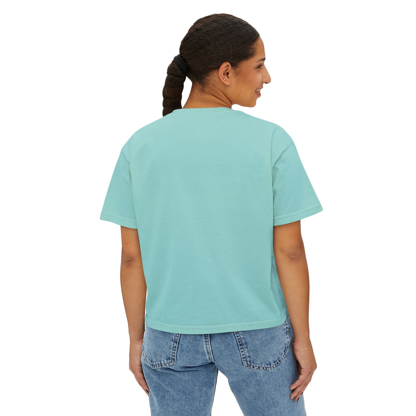 Women's Boxy Tee with Vintage Floral Design, Casual Top, Everyday Wear, Gifts for Her, Summer Fashion, Vintage Style T-Shirt - Teal Striped Rococo