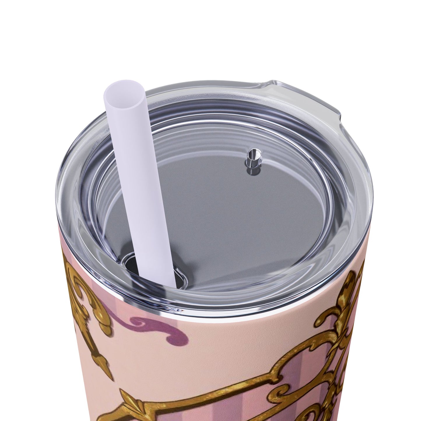 Elegant Lavender & Alabaster Striped Gold Baroque Tumbler - Insulated 20oz Skinny Cup with Straw, Ideal for Gifts, Parties, and Daily Use