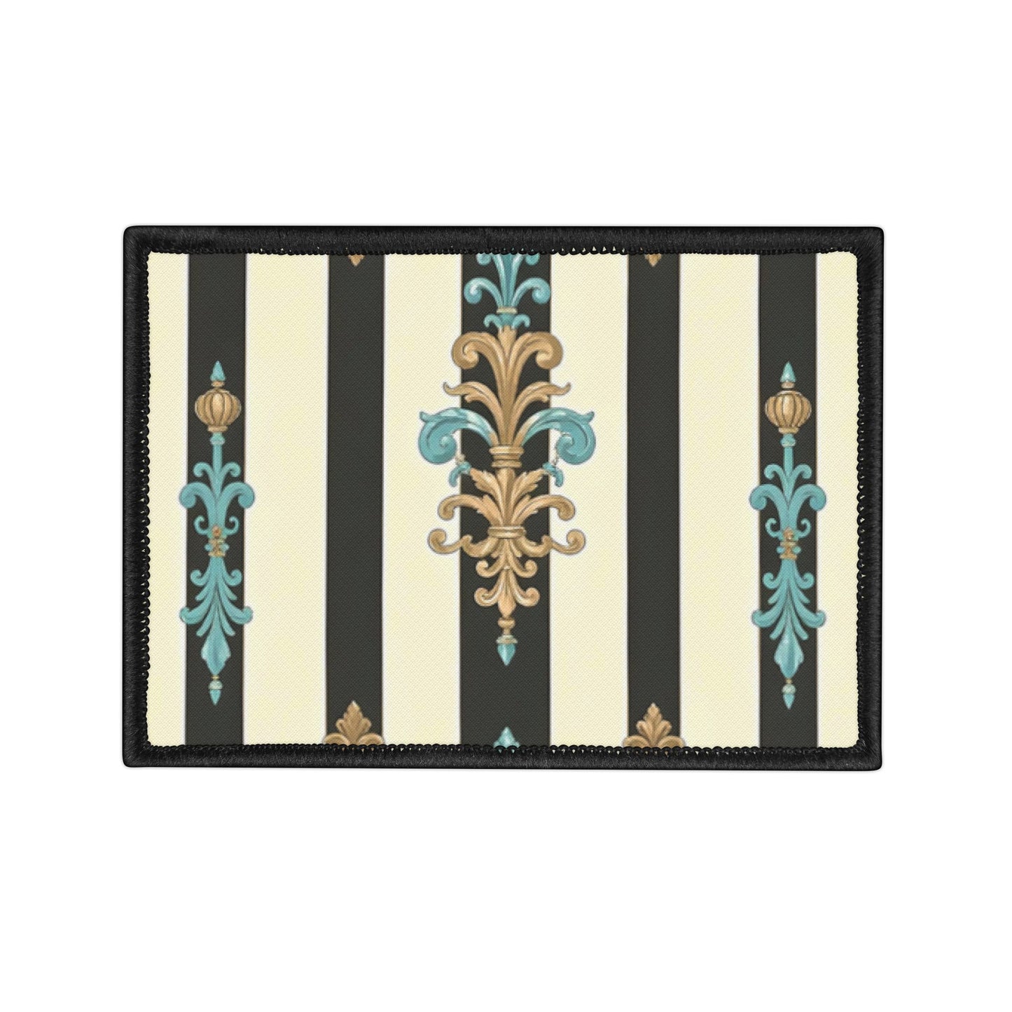 Vintage Floral Iron-On Patches for Denim, Jackets, Bags, Crafts, Customizations - Black Striped Turquoise & Black Rococo