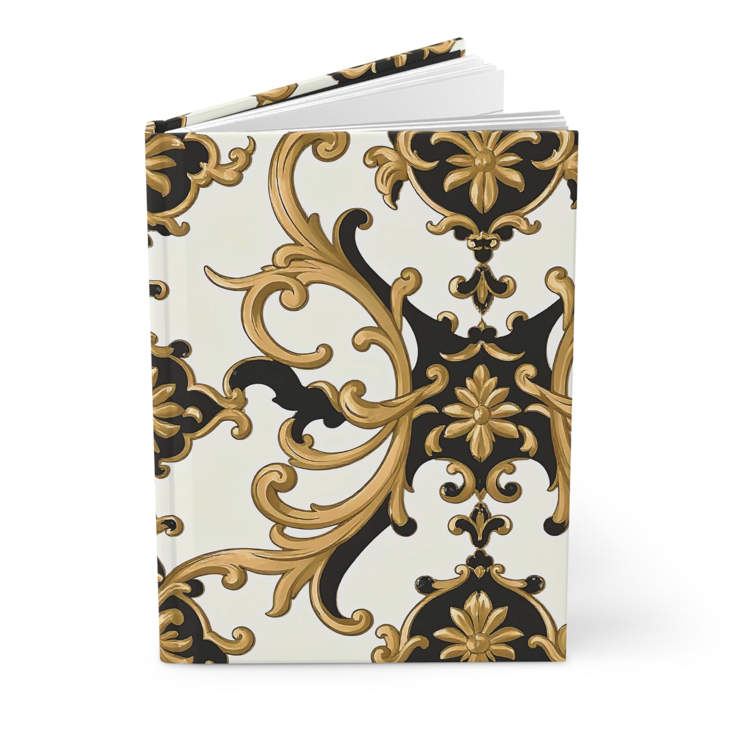 Elegant Gold & Black Hardcover Journal, Luxury Note Book, Gift for Writers, Artistic Journal, Classy Office Supplies - Black & Gold Rococo