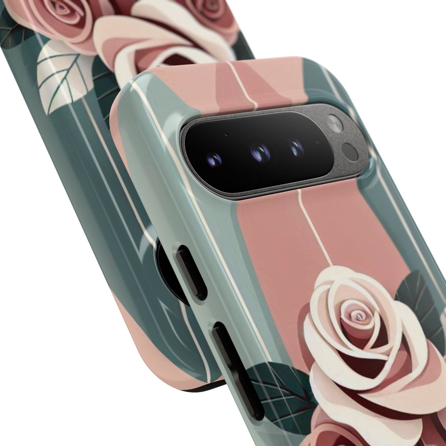 Phone Case - Burgundy, Matte Mauve & Teal Surfboard & Roses Design