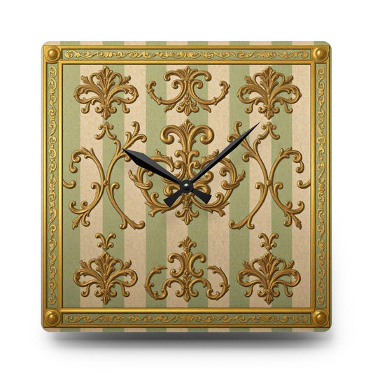 Elegant Vintage Acrylic Wall Clock - Chic Home Decor, Timeless Style, Ideal Gift for Weddings - Mint Green & Beige Striped Gold Baroque