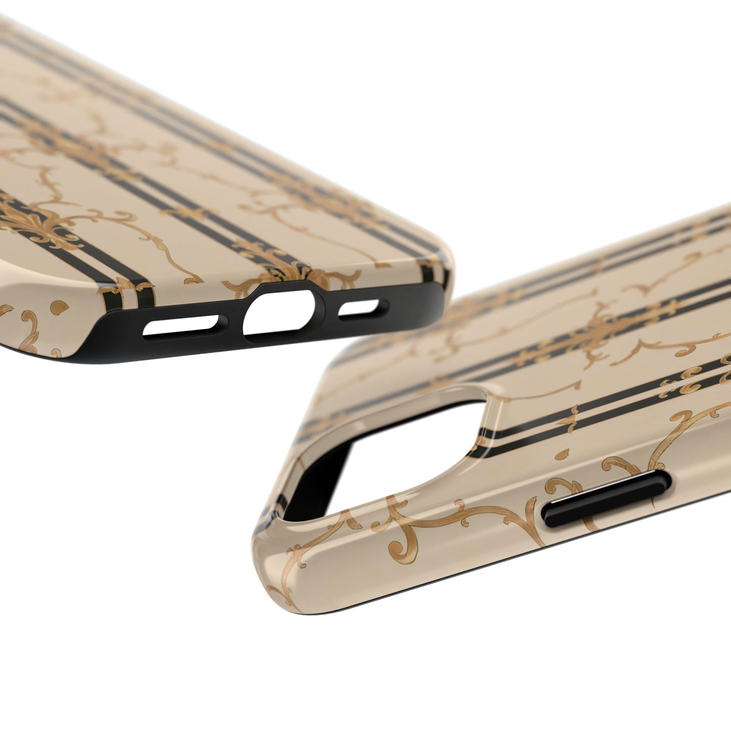 Elegantly Tough Phone Cases | Stylish Phone Covers, Durable Cases, Fashionable Accessories - Black & Beige Striped Damask