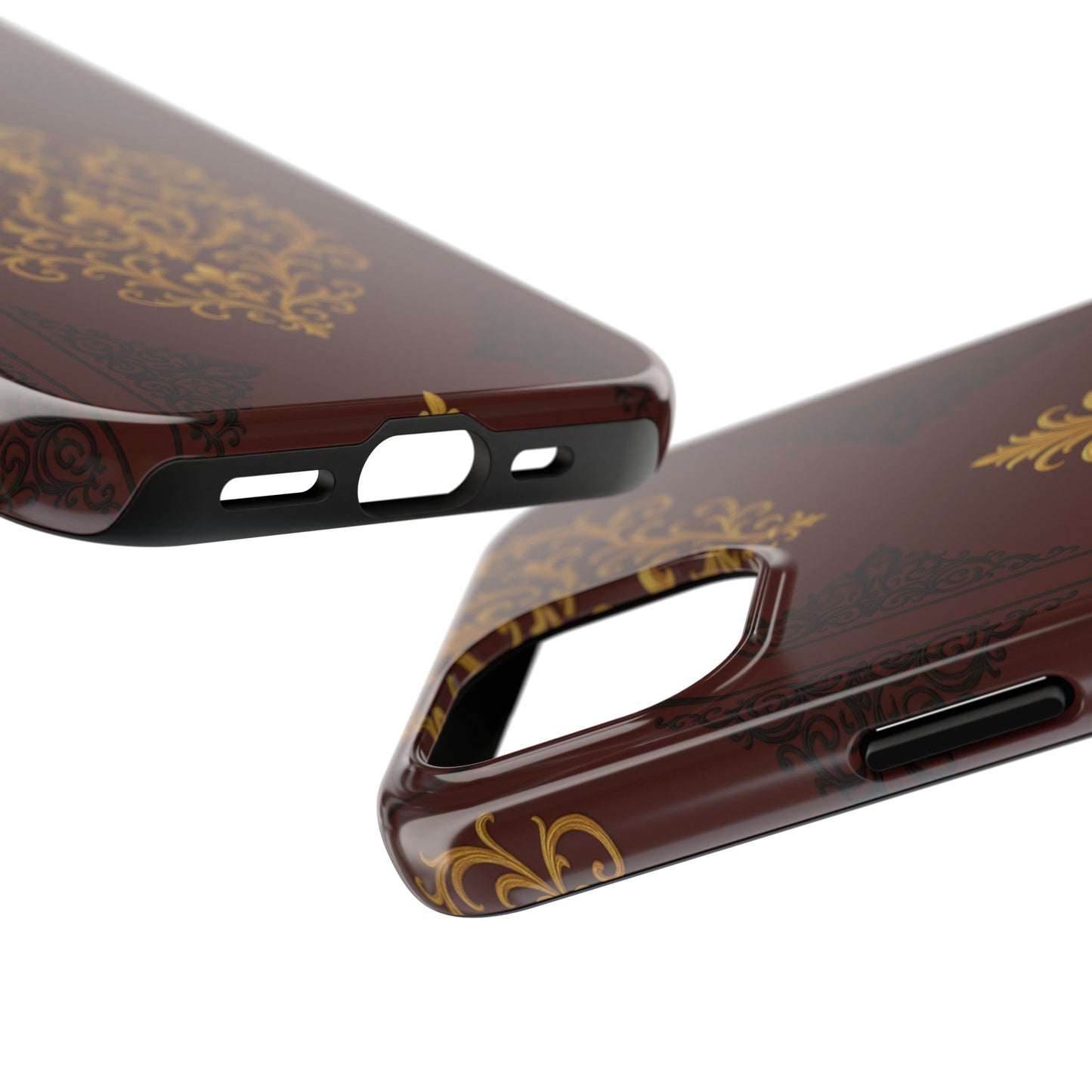 Dusk Burgundy-Black & Gold Baroque Tough Phone Case — Ornate Gold Baroque on Burgundy