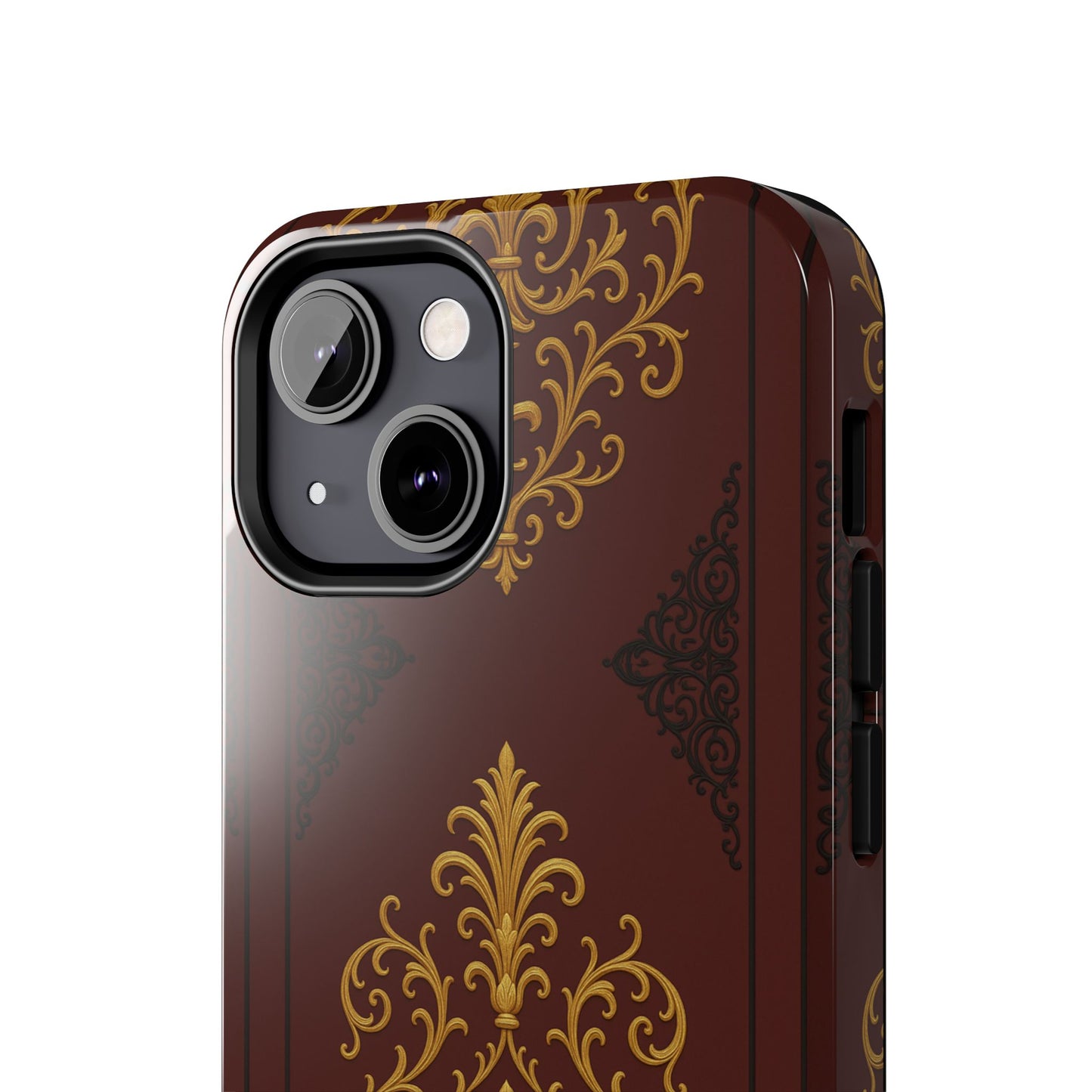 Dusk Burgundy-Black & Gold Baroque Tough Phone Case — Ornate Gold Baroque on Burgundy