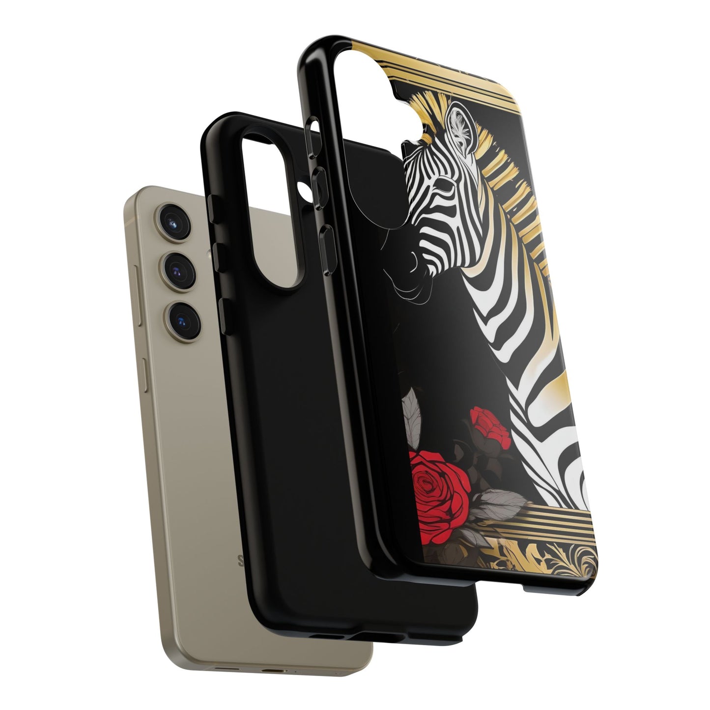Phone Case - Elegant Zebra & Roses Design