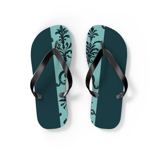 Chic Vintage-Inspired Flip Flops | Summer Footwear, Beach Essentials, Stylish Sandals, Vacation Ready, Gift for Her - Teal Striped Rococo