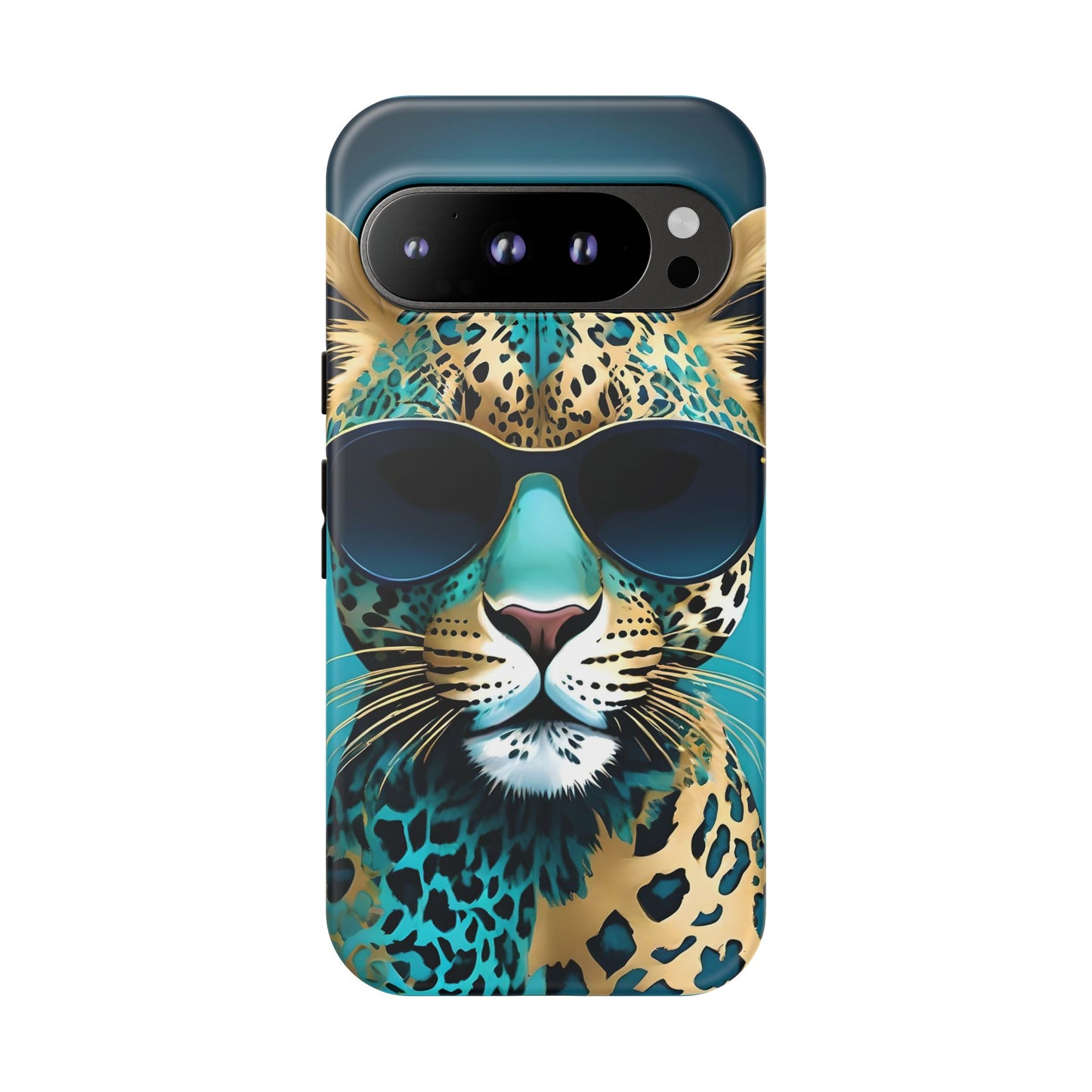 Phone Case - Aqua & Gold Leopard In Sunglasses Design