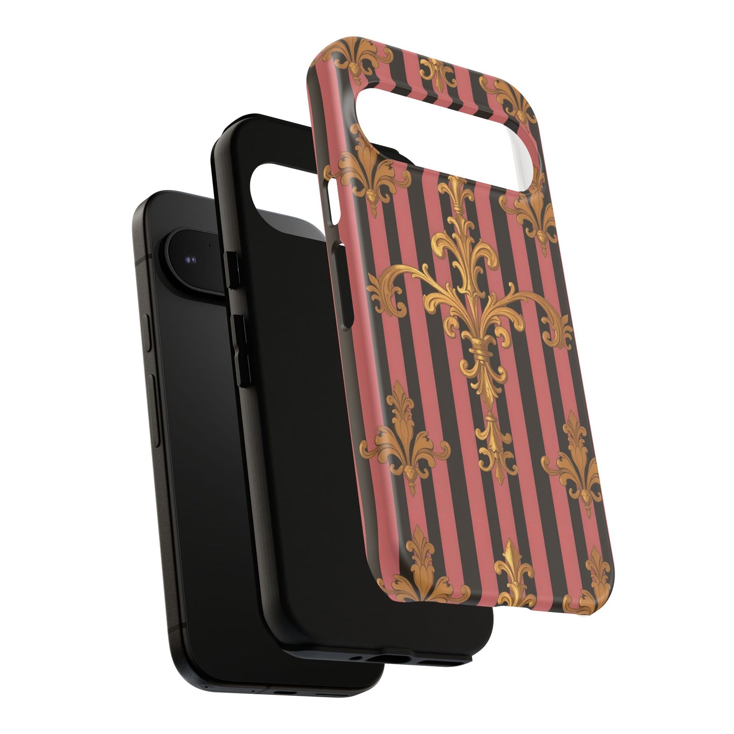 Elegant Floral Motif Phone Case - Tough Cases with Vintage Design - Mauve Striped Gold Damask