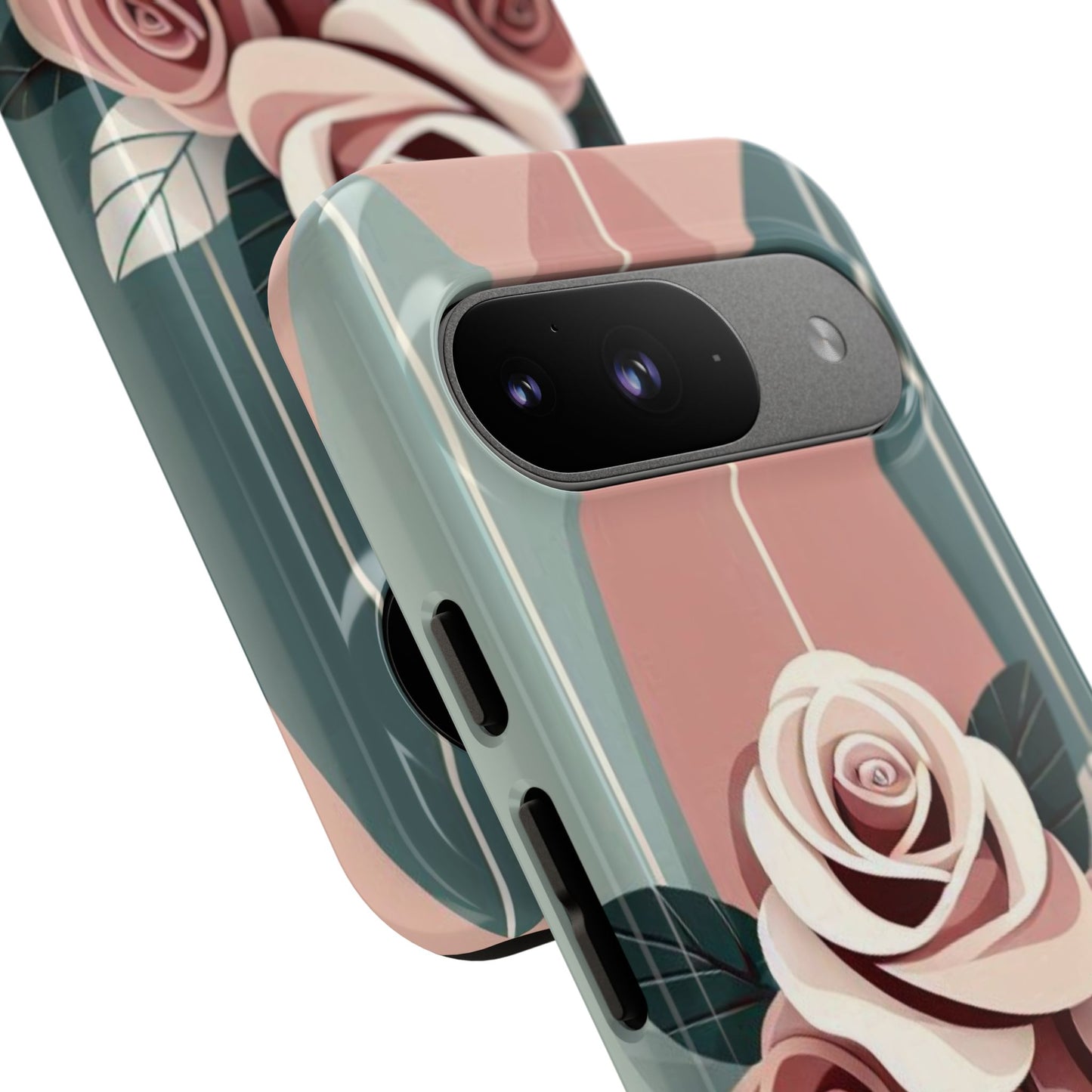 Phone Case - Burgundy, Matte Mauve & Teal Surfboard & Roses Design