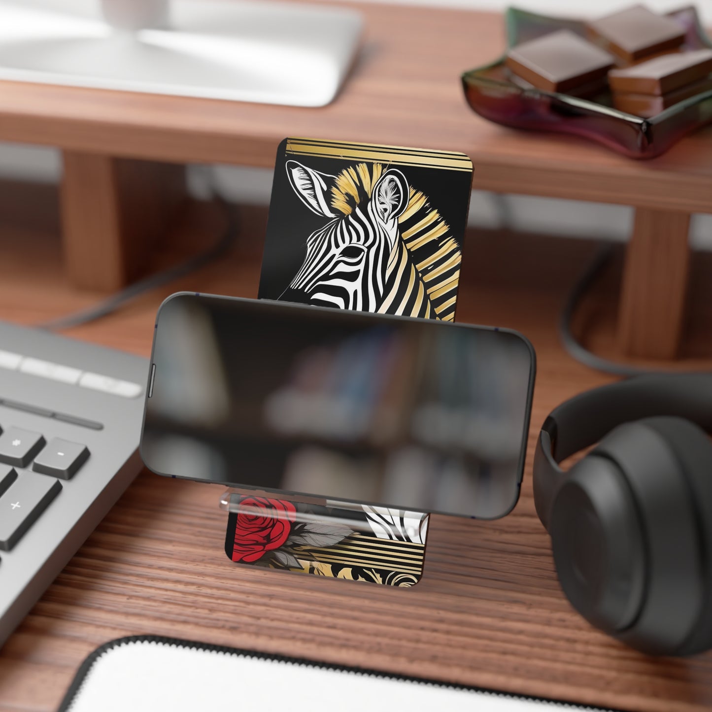 Smartphone Stand - Elegant Zebra Design - Zebra & Roses Decorative Holder