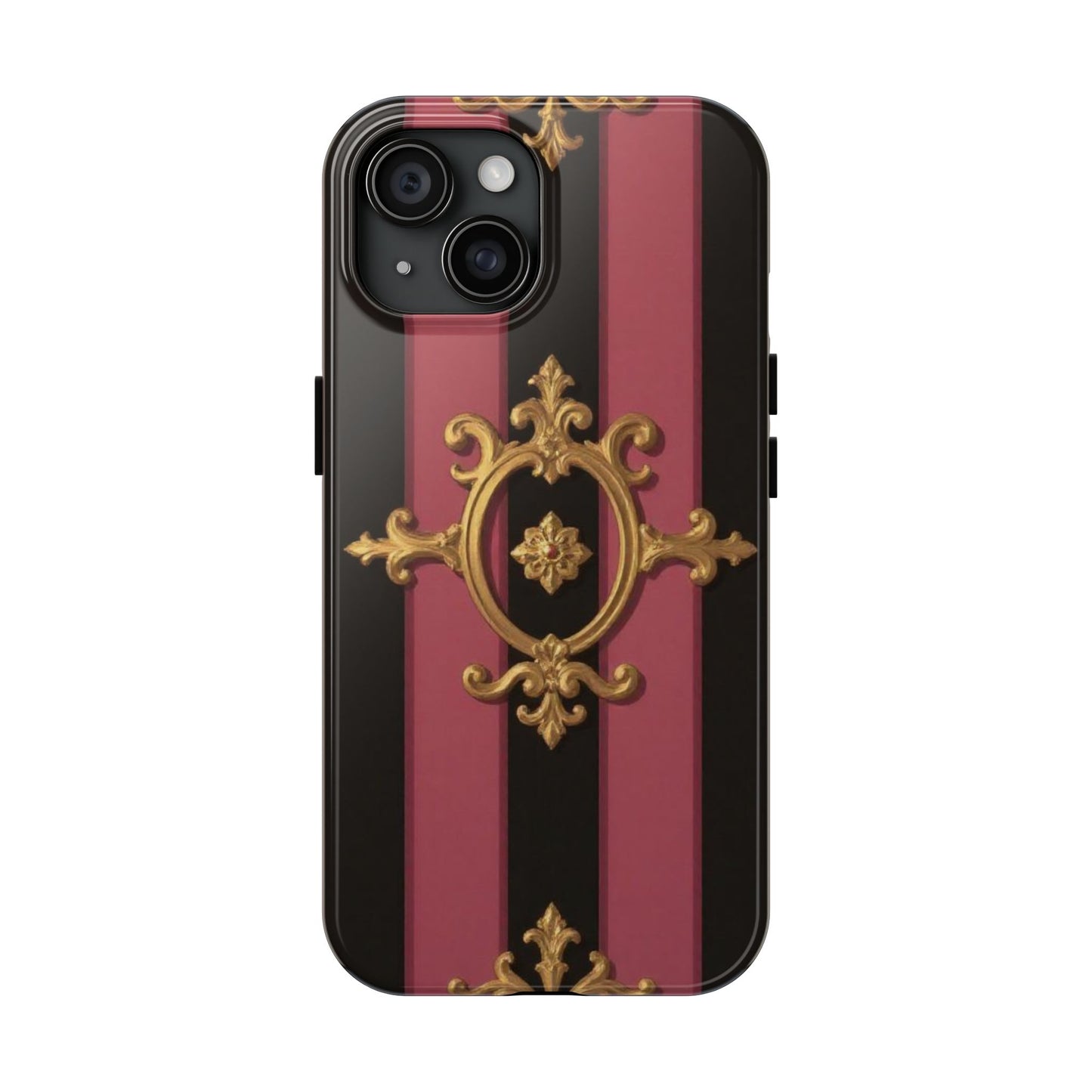 Elegant Black & Mauve Striped Gold Baroque Tough Phone Cases, Luxe Phone Covers, Fashionable Mobile Cases, Gift for Her, Holiday Phone Accessories