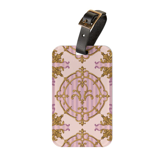 Elegant Vintage Lavender & Alabaster Striped Gold Baroque Luggage Tag, Travel ID Tag, Personalized Travel Accessory, Gift for Travelers