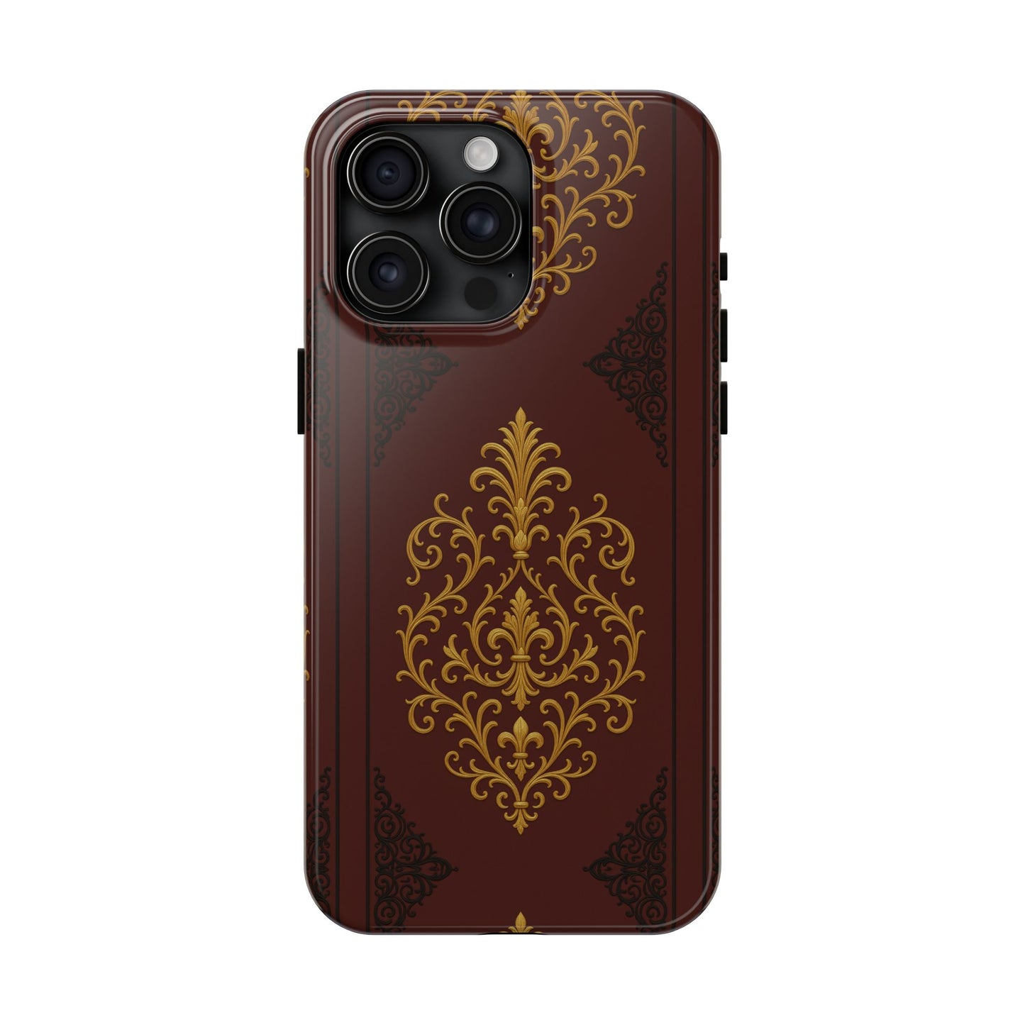 Dusk Burgundy-Black & Gold Baroque Tough Phone Case — Ornate Gold Baroque on Burgundy