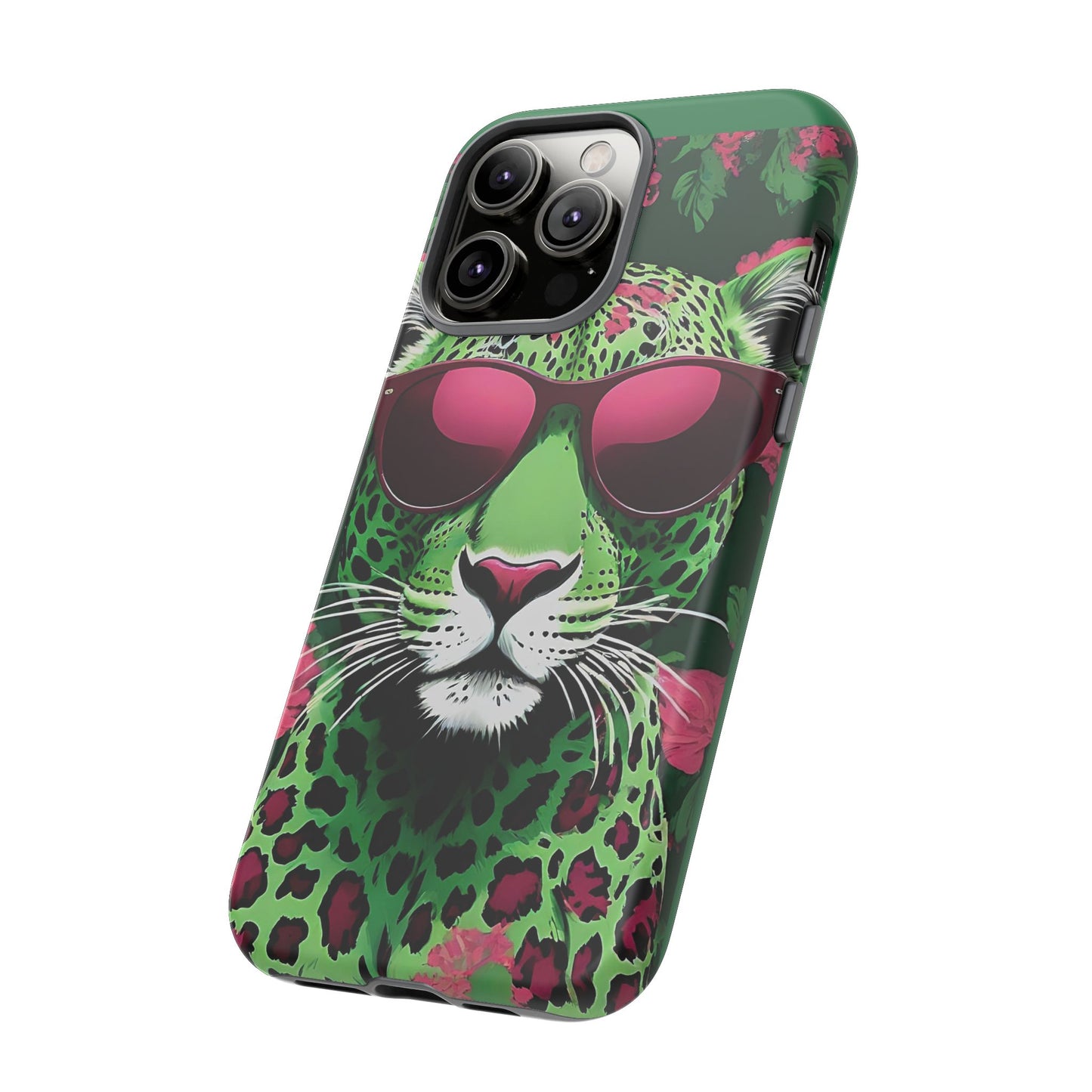 Phone Case - Lime Green & Burgundy Leopard In Sunglasses Design