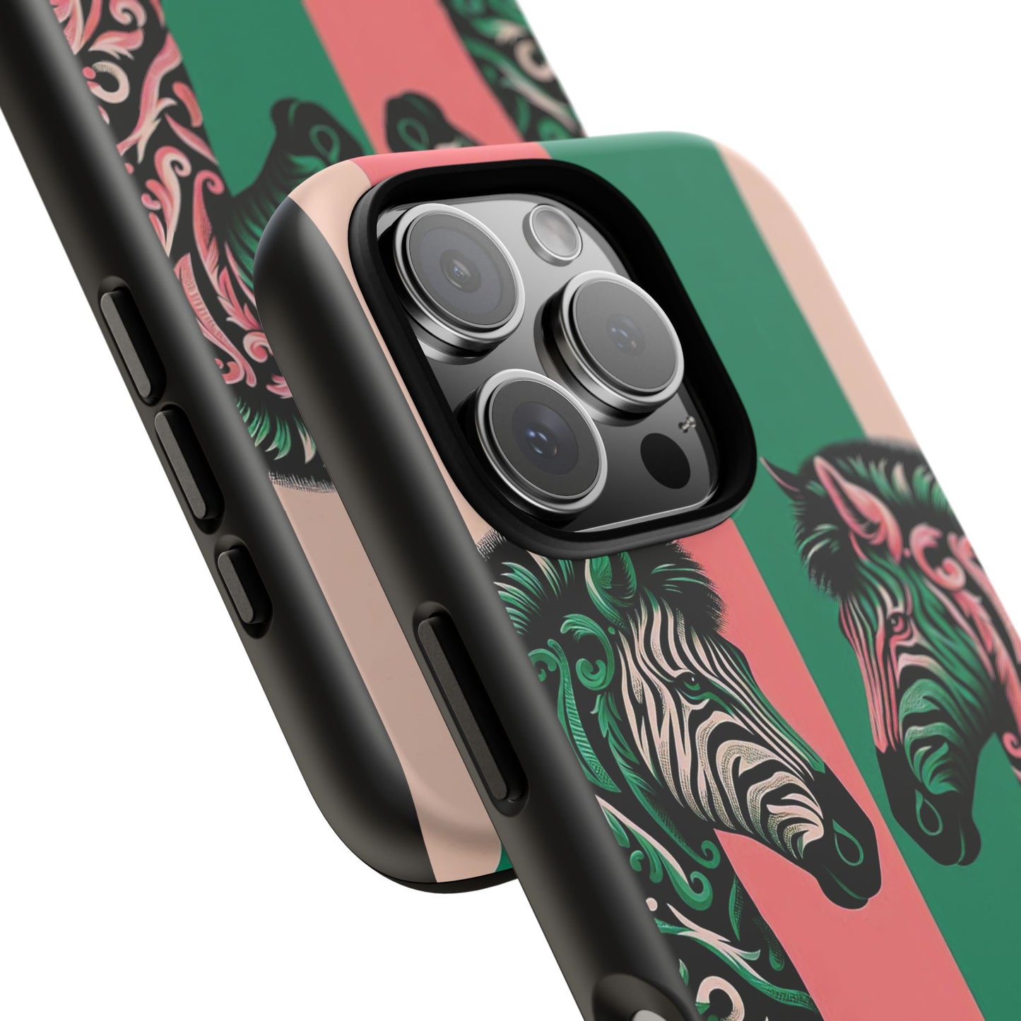Phone Case - Elegant Pink & Green Zebra Damask Design