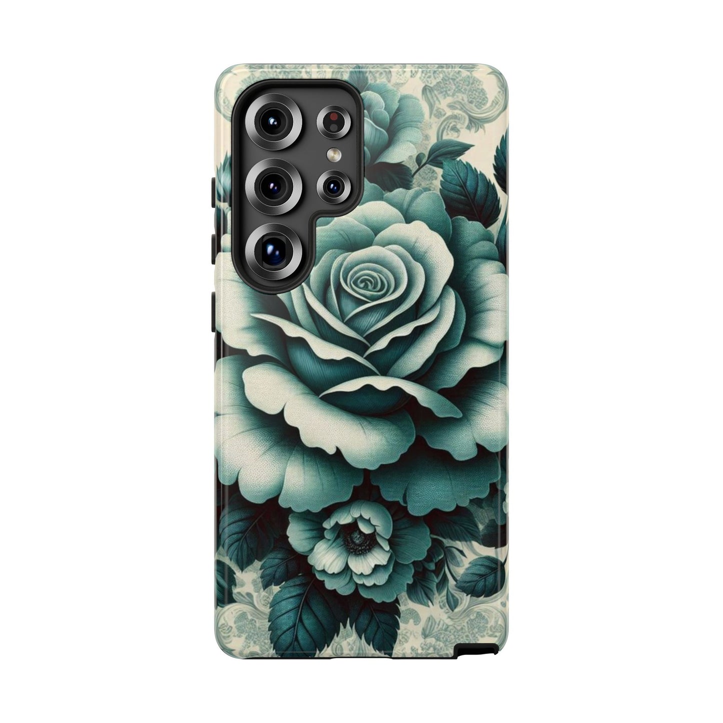 Elegant Floral Motif Phone Case - Tough Cases with Vintage Design - Teal Roses & Damask