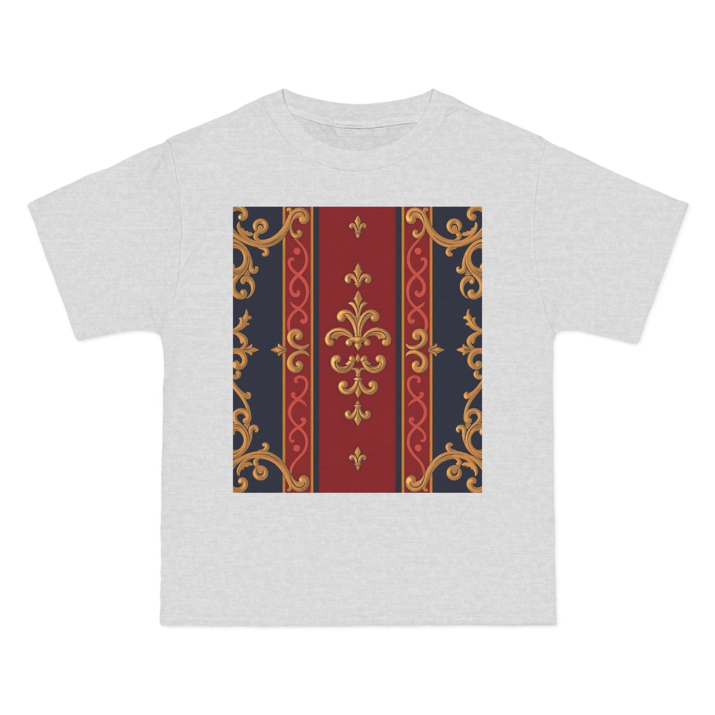 Elegant Baroque T-Shirt for Fashion Lovers, Casual Wear, Gift for Her, Unique Tee for Art Enthusiasts - Midnight Blue & Dusk Red Gold Baroque