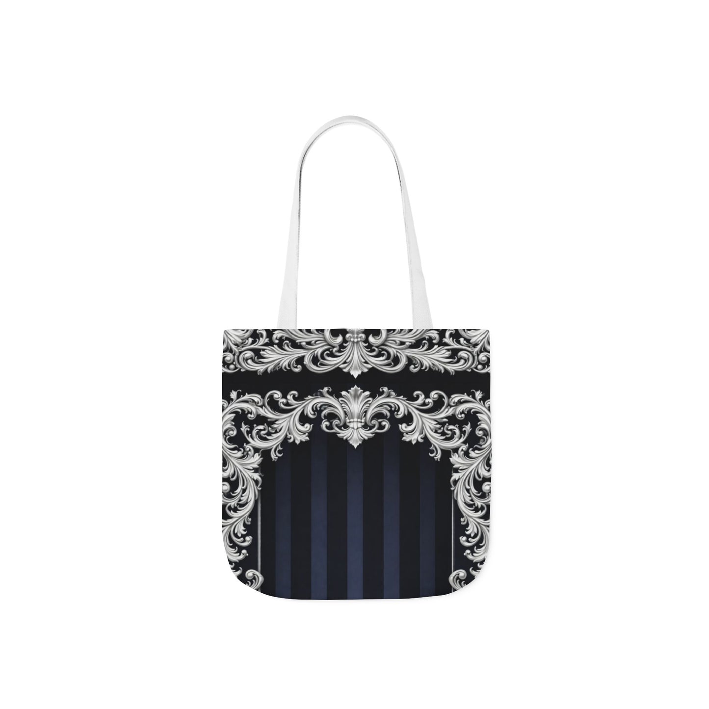 Navy Stripes & Baroque Canvas Tote Bag