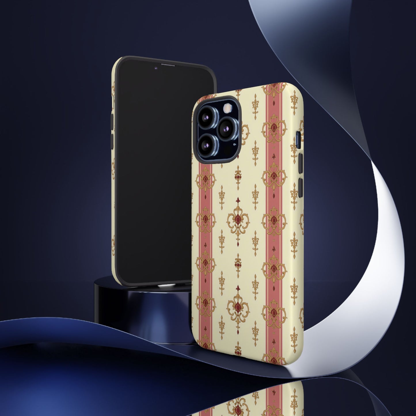 Elegant Floral Motif Phone Case - Tough Cases with Vintage Design - Mauve Striped Gold Damask