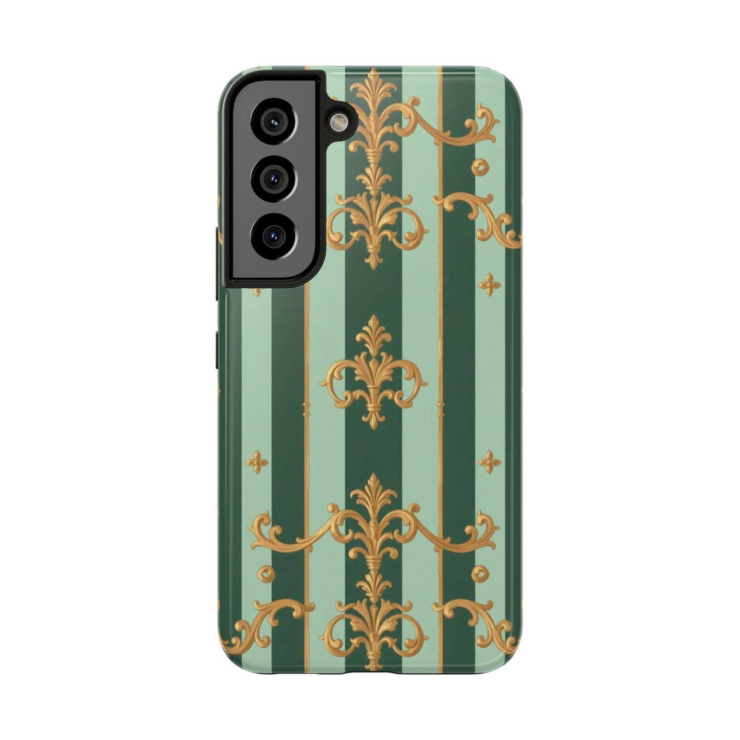 Elegant Floral Tough Phone Cases | Stylish Phone Protection, Gift for Her, Trendy Accessory, Unique Decor - Mint Green & Teal Striped Gold Baroque