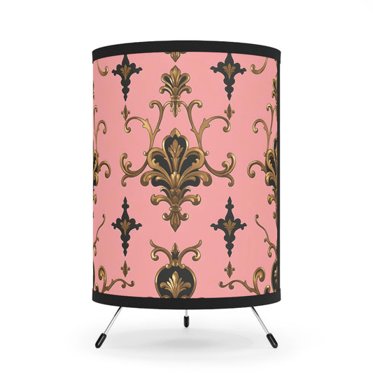 Elegant Tripod Lamp with Floral Shade | Vintage Home Decor, Modern Lighting, Gifts for Her, Stylish Table Light - Pink, Black & Gold Rococo