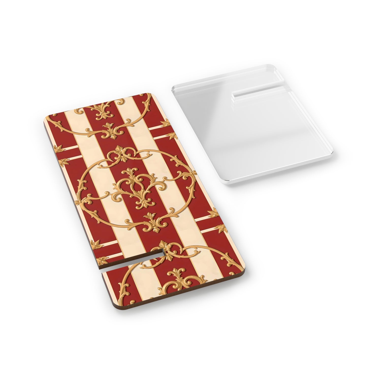 Elegant Decorative Smartphone Stand - Stylish Display with Gold Accents - Alabaster & Dusk Orange Striped Baroque