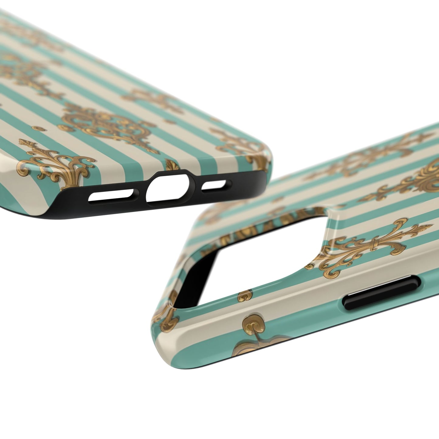 Elegant Striped Phone Case with Vintage Design, Tough Phone Cover, Stylish Smartphone Case - Matte Green Striped Rococo