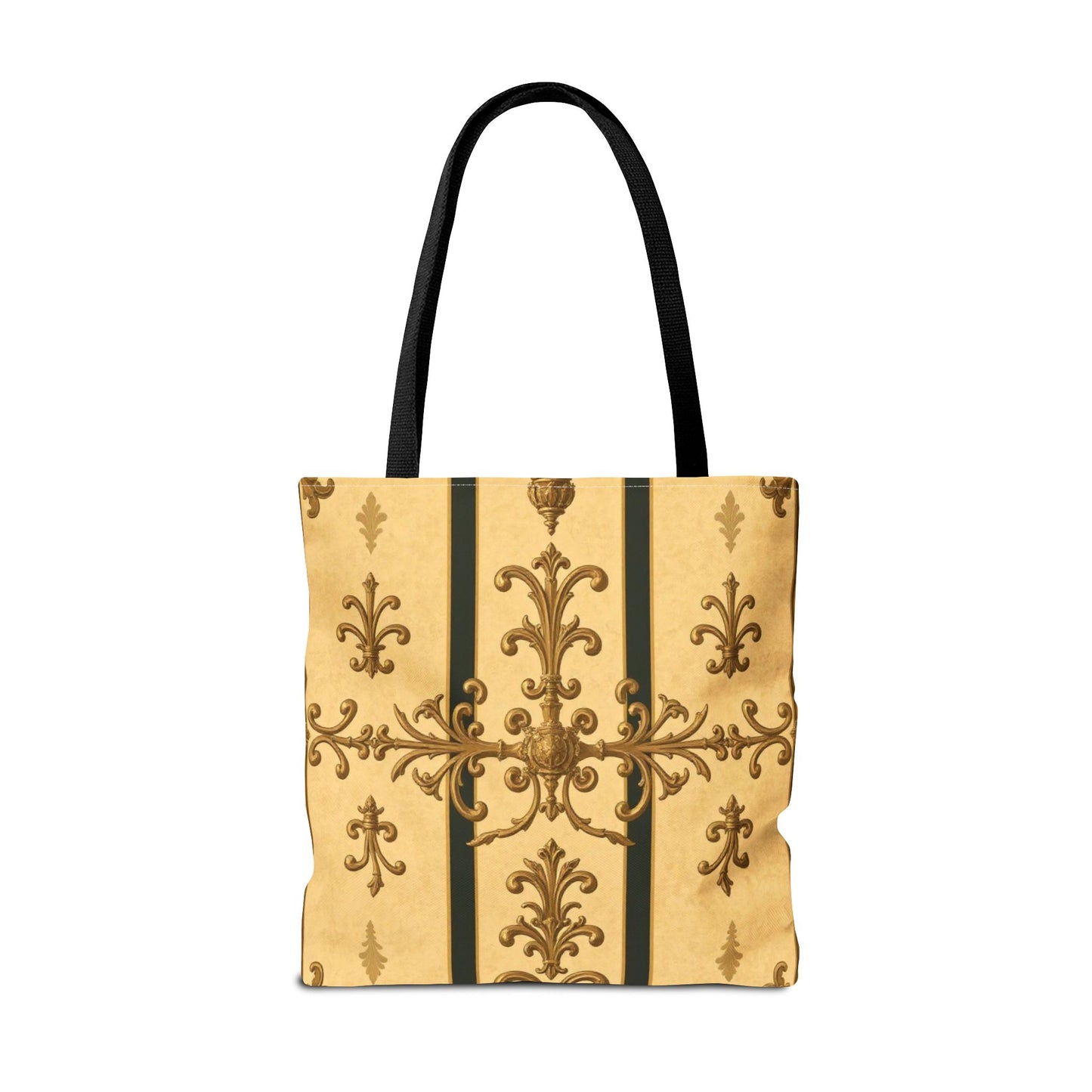 Elegant Baroque Pattern Tote Bag | Stylish Eco-friendly Shopping Bag, Beach Tote, Gift Bag, Daily Use - Matte Yellow Striped Antique Rococo