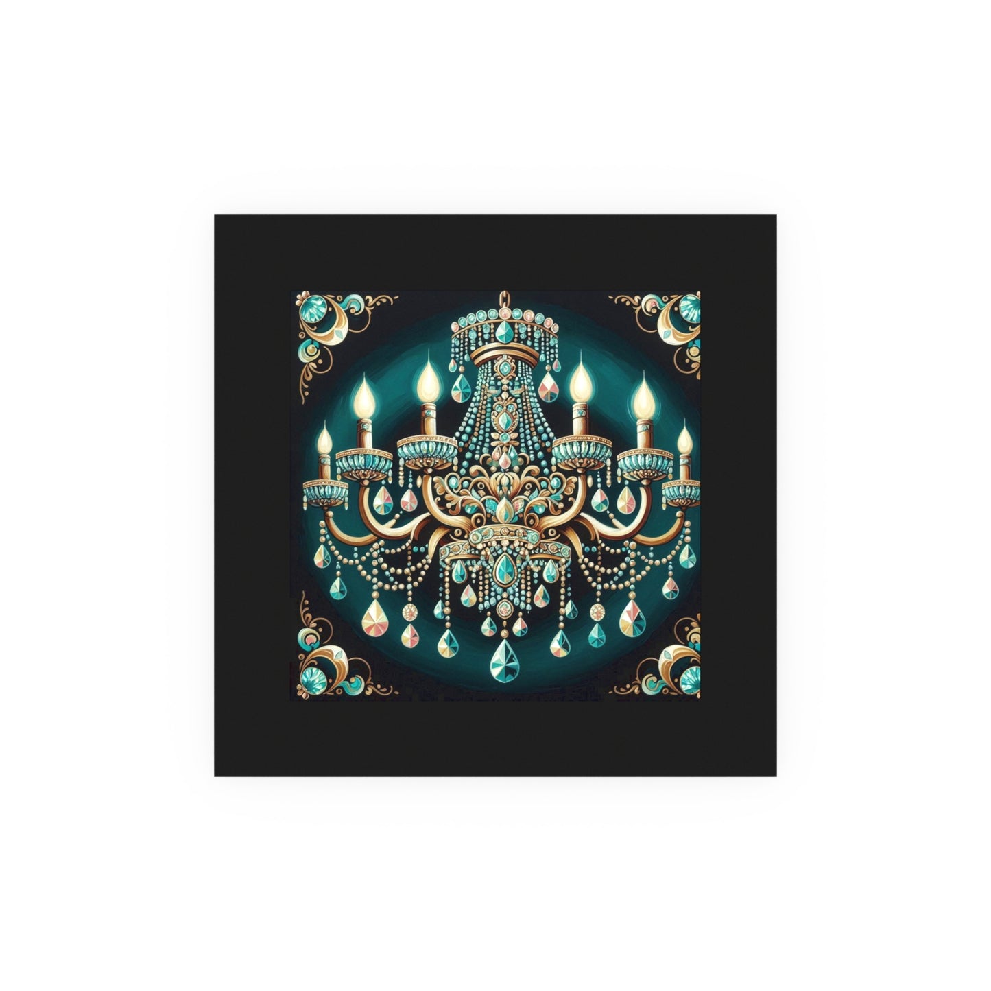Elegant Chandelier Poster - Luxurious Wall Art for Home Décor - Teal Jeweled Chandelier