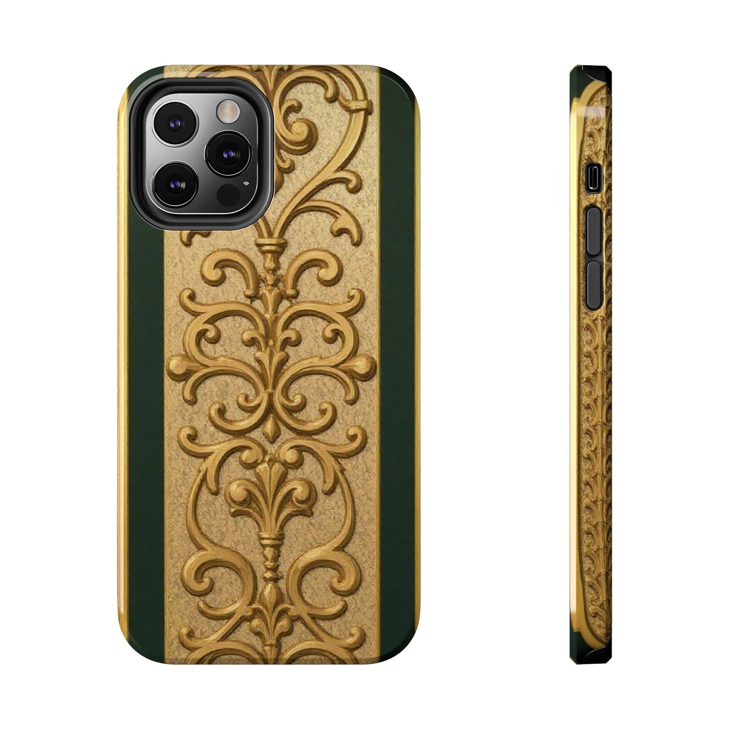 Elegant Teal Striped Gold Baroque Vintage Phone Case, Durable Cell Phone Cover, Floral Phone Protection, Personalized Gift Idea