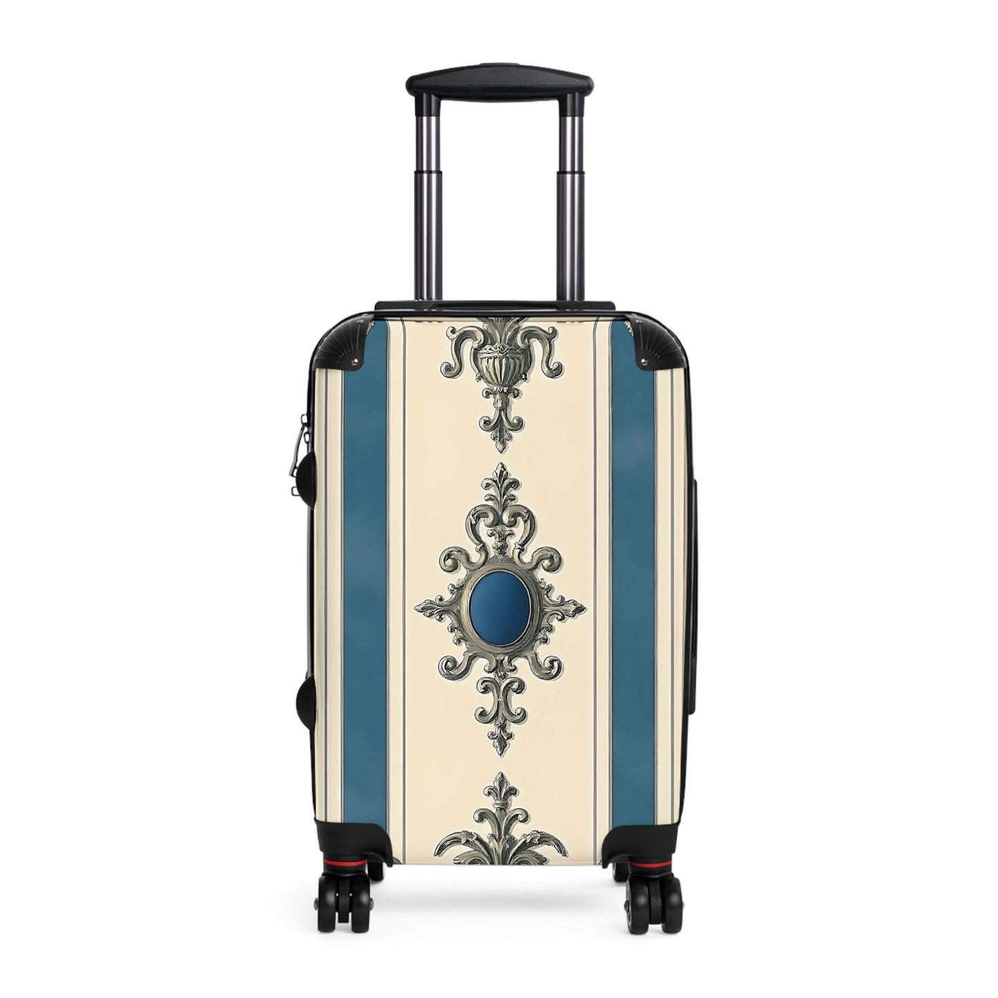 Elegant Vintage Style Suitcase for Travel - Alabaster & Ocean Blue Baroque