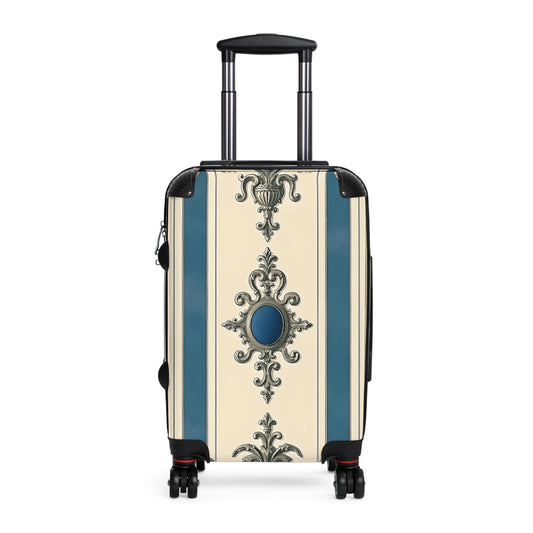 Elegant Vintage Style Suitcase for Travel - Alabaster & Ocean Blue Baroque