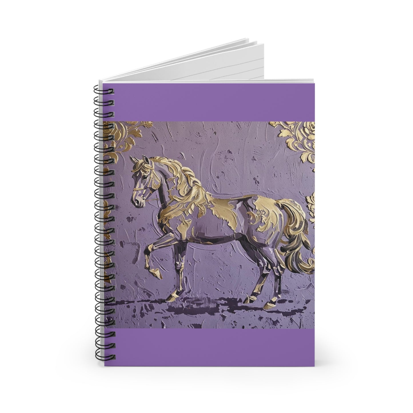 Elegant Vintage Spiral Notebook - Ruled Line with Lavender & Gold Damask Horse