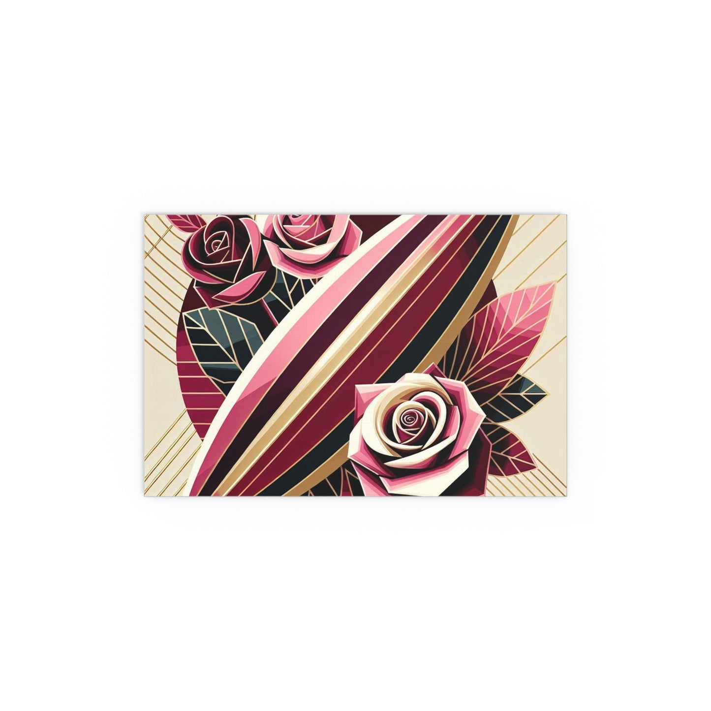 Elegant Floral Silk Poster - Indoor/Outdoor Wall Art for Home Decor - Pink & Burgundy Striped Surfboard & Roses