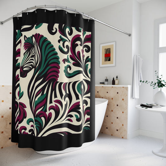 Elegant Vintage Floral Shower Curtain - Luxurious Home Décor for Classy Bathrooms - Burgundy & Green Zebra Damask Design