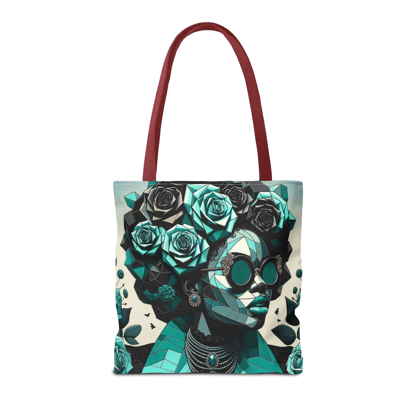 Chic Floral Tote Bag - Stylish Eco-Friendly Handbag for Everyday Use, Perfect for Gifts, Shopping, Beach, Art Lovers - Turquoise & Black Roses Lady