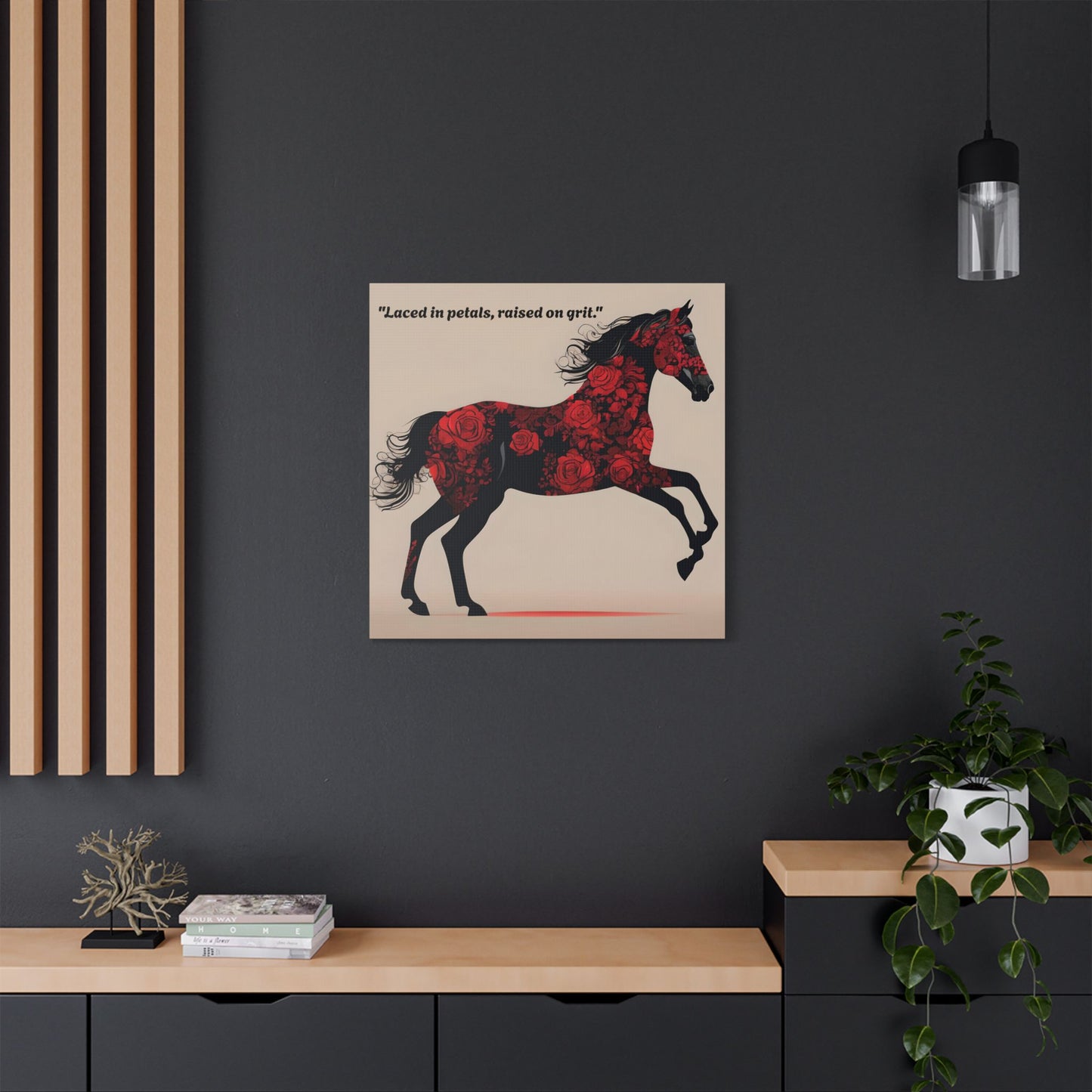 Art Print Canvas, Wall Decor, Satin Stretched Canvas, Equestrian Art, Office Decor, Home Decor - "Laced in petals"