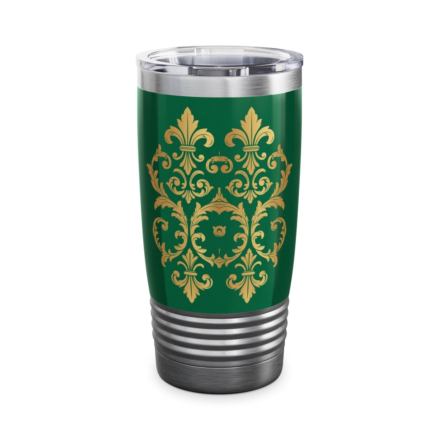 Green Striped Gold Baroque 20oz Tumbler — Elegant Insulated Travel Cup