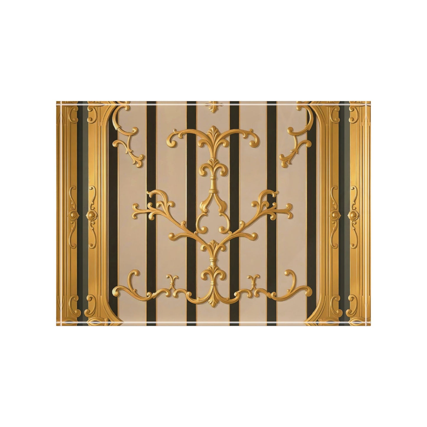 Elegant Photo Block Display for Memories, Decorative Photo Holder, Wedding Gift, Home Decor - Beige Striped Gold Rococo