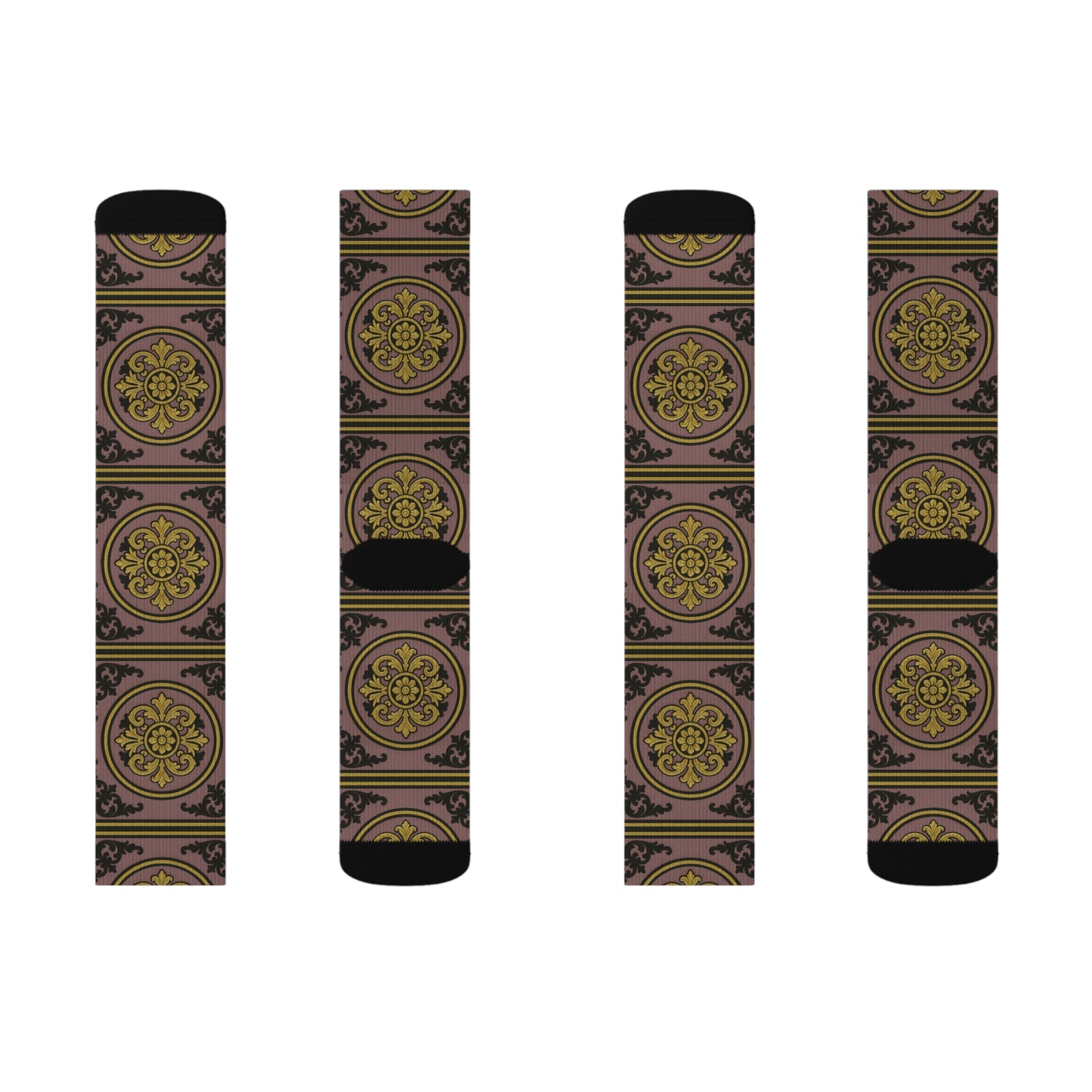 Elegant Gilded Mauve With Gold-Black Baroque Sublimation Socks - Cozy Stylish Footwear, Unique Gift for Her, Trendy Accessories