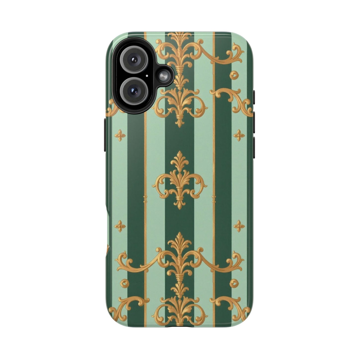 Elegant Floral Tough Phone Cases | Stylish Phone Protection, Gift for Her, Trendy Accessory, Unique Decor - Mint Green & Teal Striped Gold Baroque