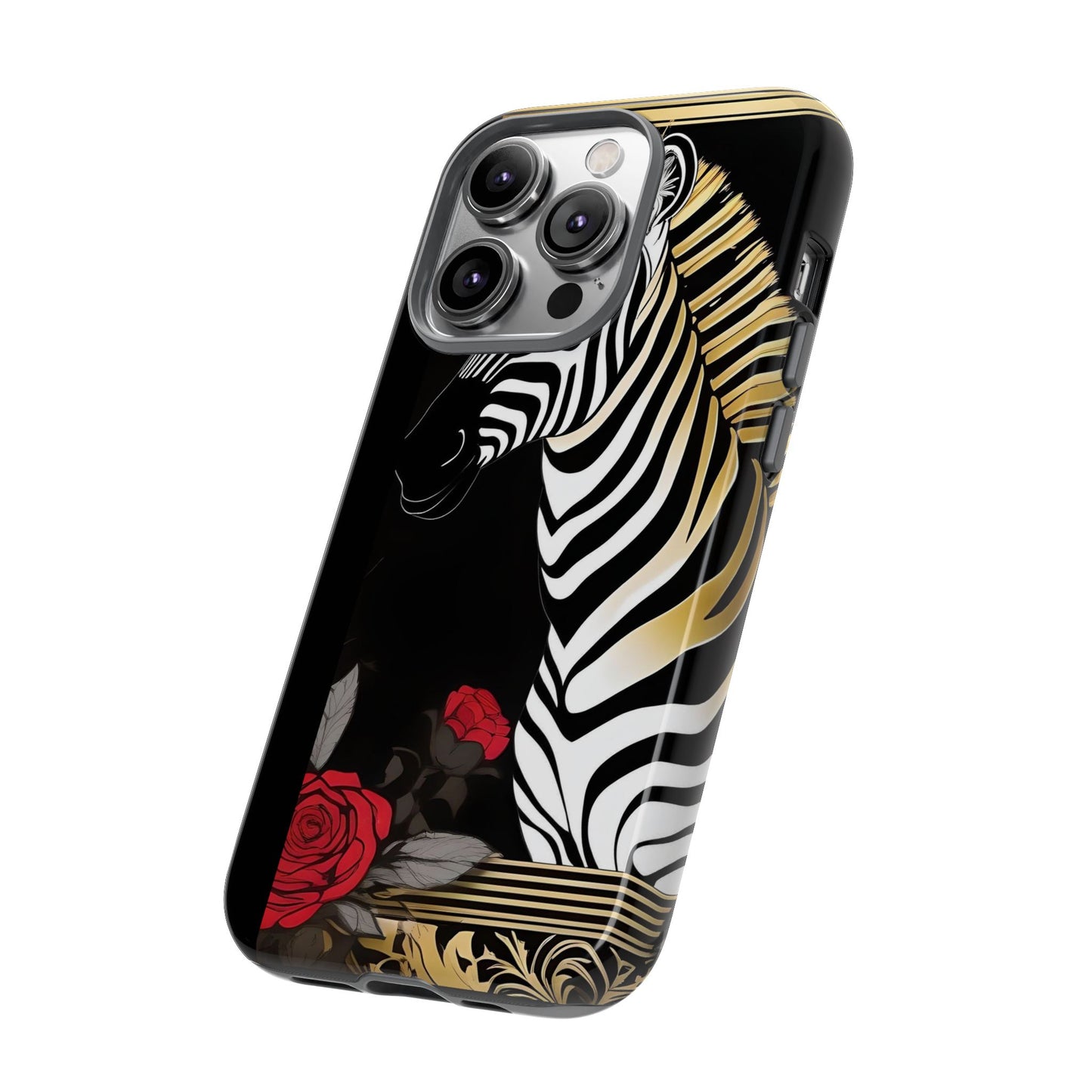 Phone Case - Elegant Zebra & Roses Design