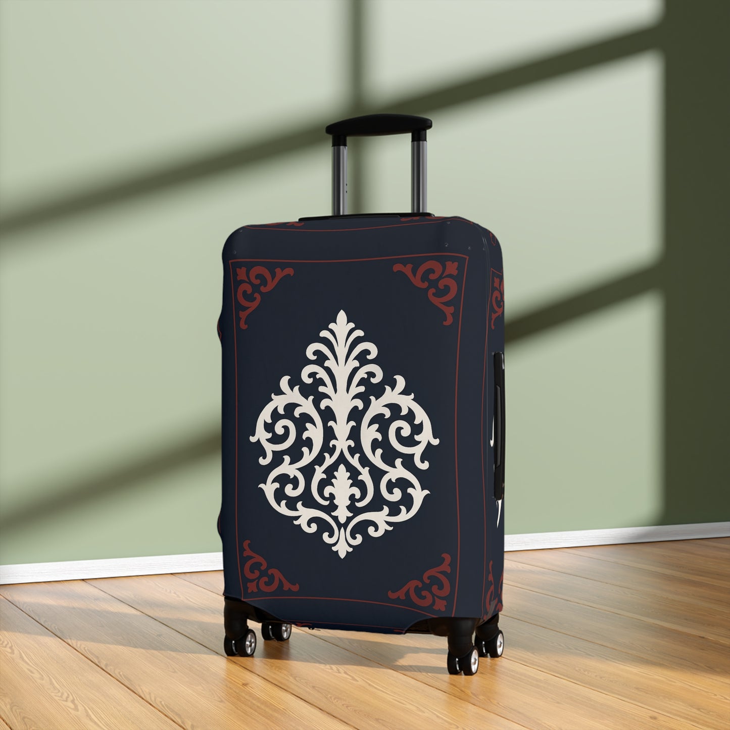 Dusk Blue-Maroon & White Baroque Luggage Cover — Dusk Blue & White Travel Protector