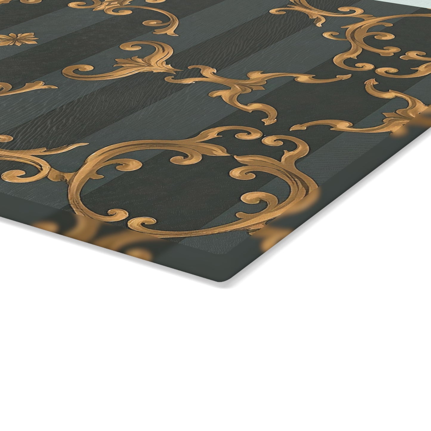Elegant Glass Cutting Board - Vintage Floral Design for Stylish Kitchens - Gray Striped Baroque